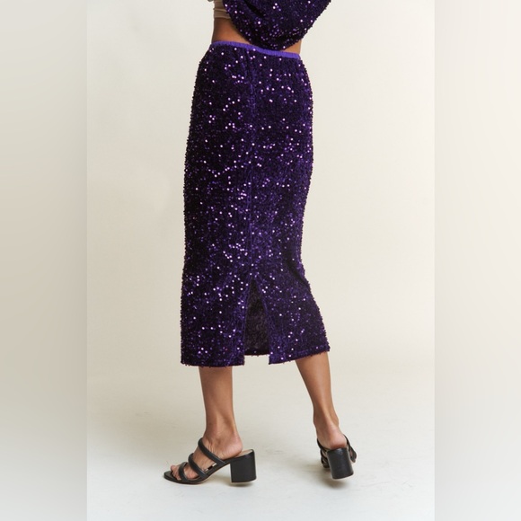 J.NNA Sequin Back Slit Midi Skirt - Picture 2 of 5